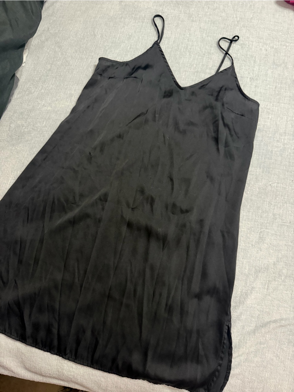 stars above Black Satin Slip Nightdress